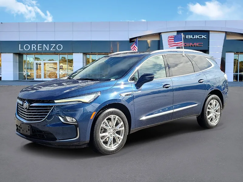 2023 Buick Enclave Premium in Emperor Blue Metallic — front three-quarter view