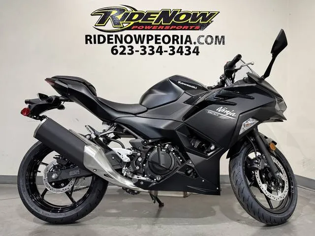 2026 Kawasaki Ninja® 500 Metallic Flat Spark Black — front three-quarter view