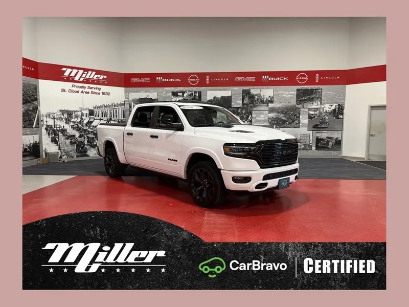 2023 RAM 1500 Limited CarBravo Certified in Bright White Clearcoat — front three-quarter view