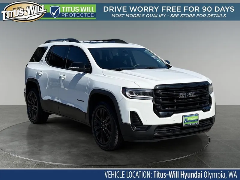 2022 GMC Acadia SLE in Summit White — front three-quarter view