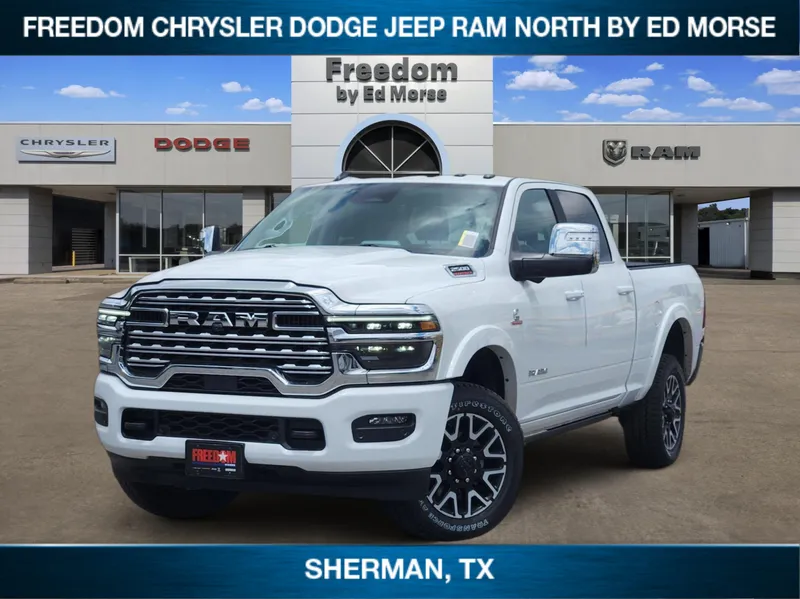 2026 RAM Ram 2500 RAM 2500 LIMITED LONGHORN CREW CAB 4X4 6'4' BOX in Bright White Clear-Coat Exterior Paint — front three-quarter view