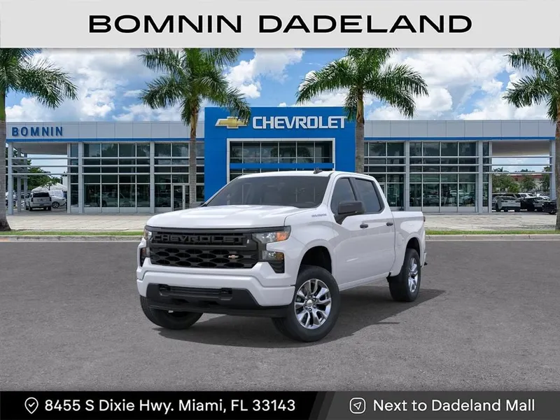 2026 Chevrolet Silverado 1500 Custom in Summit White — front three-quarter view