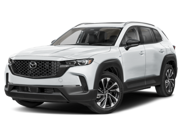 2026 Mazda CX-50 Hybrid Premium Plus in Wind Chill Pearl — front three-quarter view
