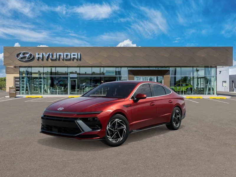 2026 Hyundai Sonata SEL Sport in Ultimate Red — front three-quarter view