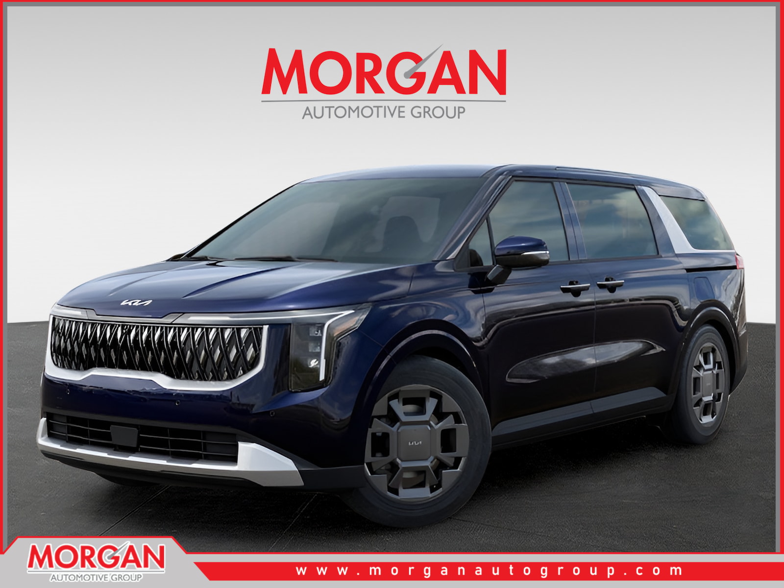 2026 Kia Carnival Hybrid EX in Deep Chroma Blue — front three-quarter view