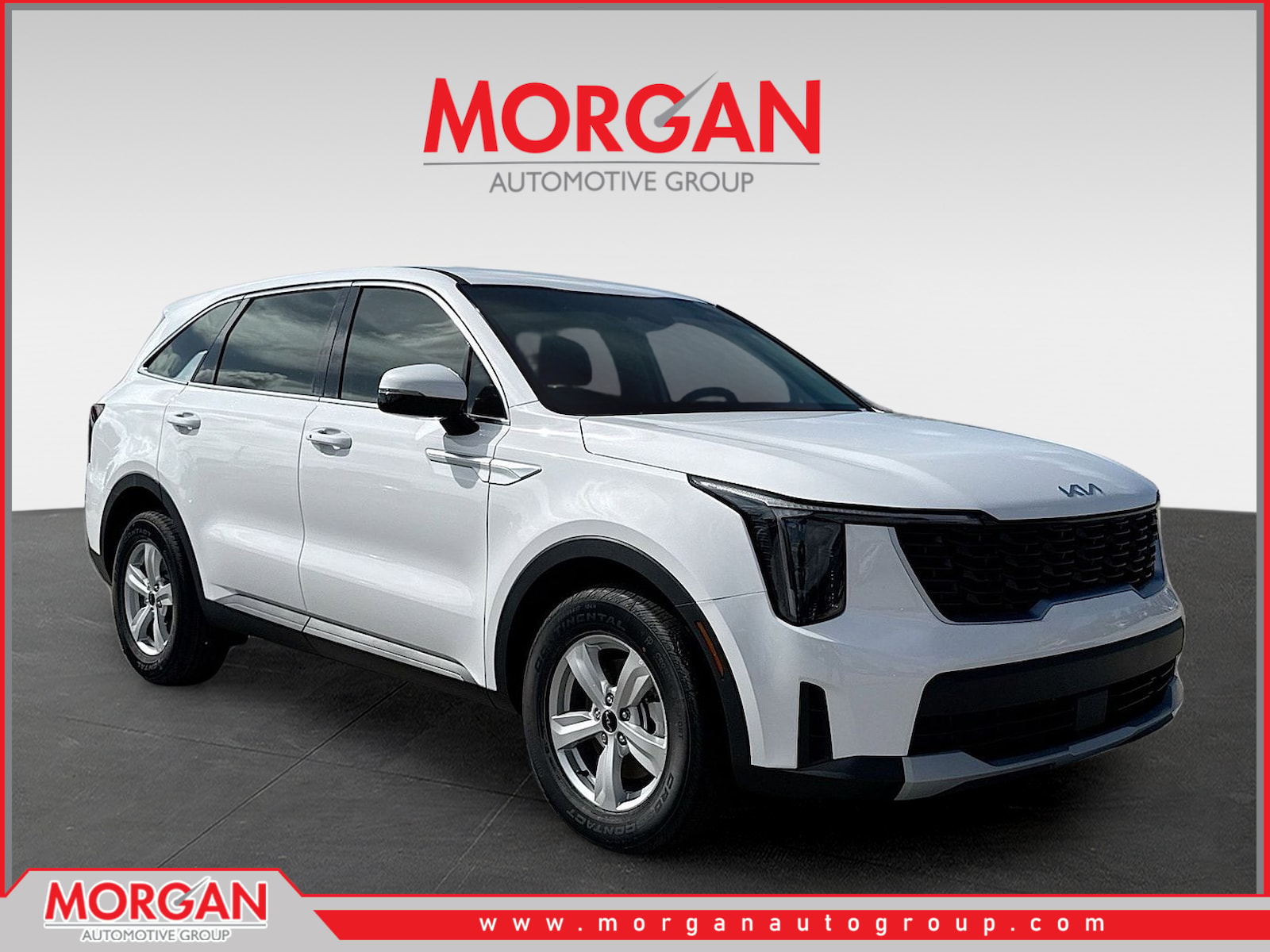2026 Kia Sorento LX in Glacial White Pearl — front three-quarter view