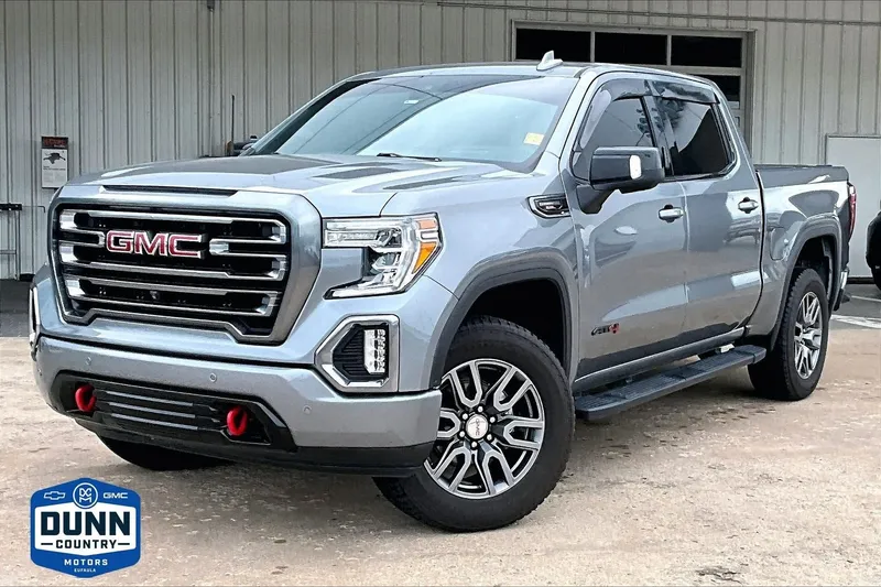 2020 GMC Sierra 1500 AT4 in Satin Steel Metallic — front three-quarter view