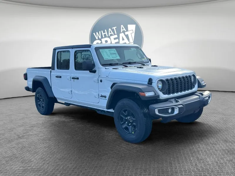 2026 Jeep Gladiator GLADIATOR SPORT 4X4 in Bright White Clear-Coat Exterior Paint — front three-quarter view