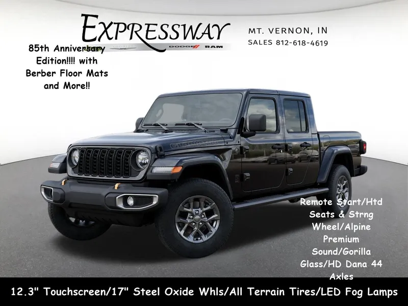 2026 Jeep Gladiator 85th Anniversary Edition in Black Clear-Coat Exterior Paint — front three-quarter view