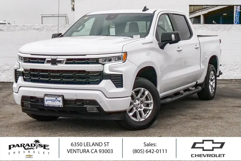2026 Chevrolet Silverado 1500 Crew Cab Short Box 2-Wheel Drive RST in Summit White — front three-quarter view
