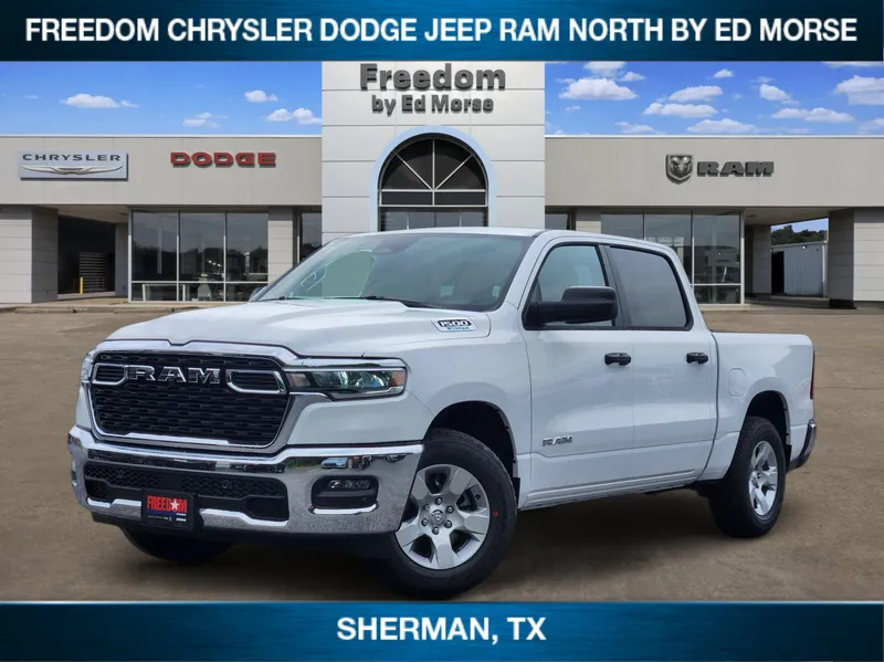 2026 RAM Ram 1500 RAM 1500 LONE STAR CREW CAB 4X2 5'7' BOX in Bright White Clear-Coat Exterior Paint — front three-quarter view