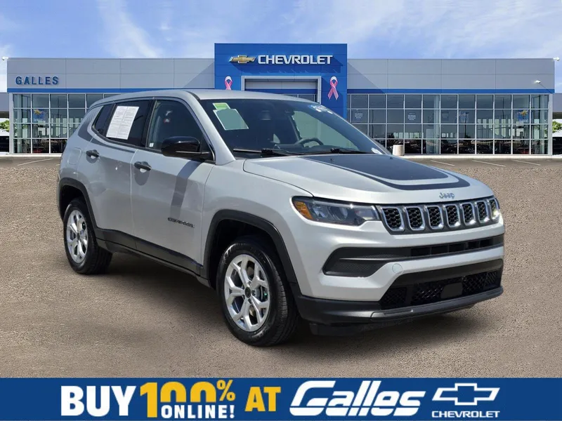 2025 Jeep Compass Sport 4x4 in Silver — front three-quarter view