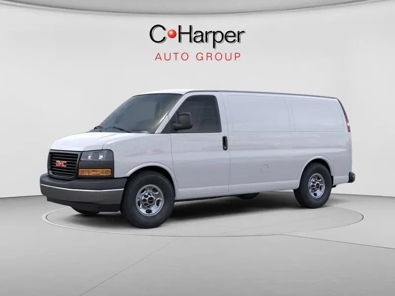 2026 GMC Savana Cargo Work Van in Summit White — front three-quarter view