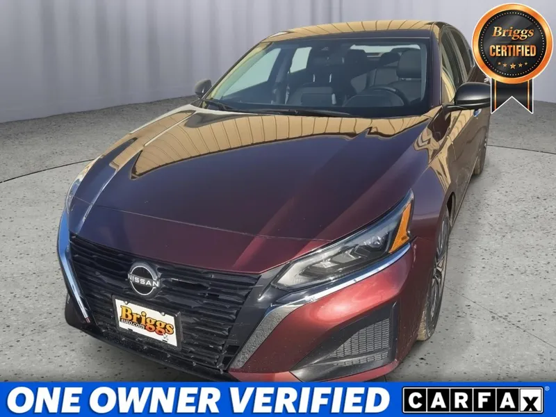 2025 Nissan Altima SV in Garnet Pearl Metallic — front three-quarter view