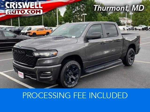 2025 RAM 1500 Tradesman Crew Cab 4x4 5'7' Box in Granite Crystal Metallic Clearcoat — front three-quarter view