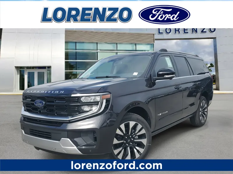 2026 Ford Expedition Max Platinum in Dark Matter Gray Metallic — front three-quarter view