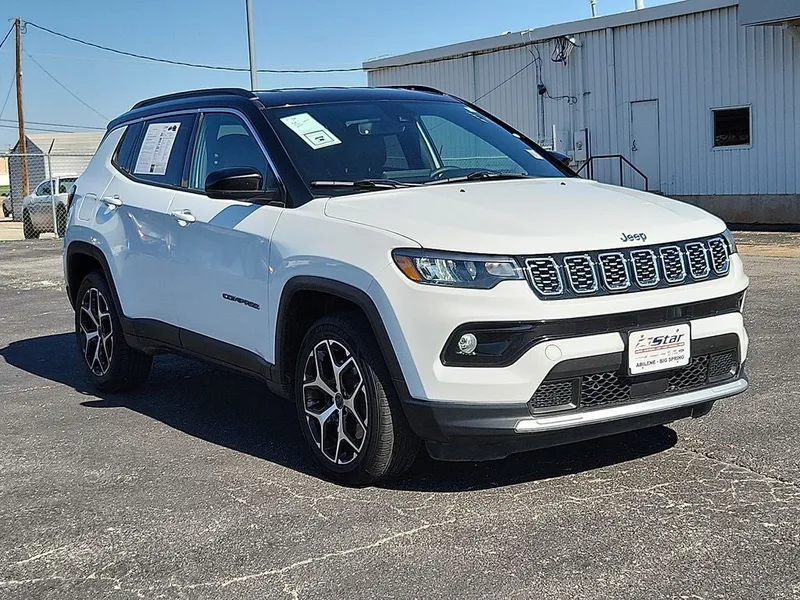 2025 Jeep Compass Limited in Bright White Clearcoat — front three-quarter view