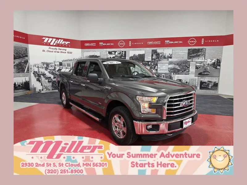 2015 Ford F-150 XLT in Magnetic Metallic — front three-quarter view