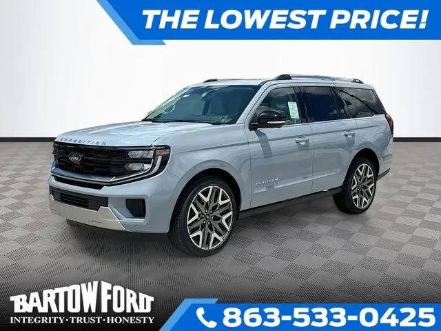 2026 Ford Expedition Platinum in Gray Metallic — front three-quarter view