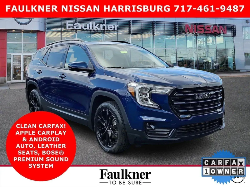 2022 GMC Terrain AWD SLT in Marine Metallic — front three-quarter view