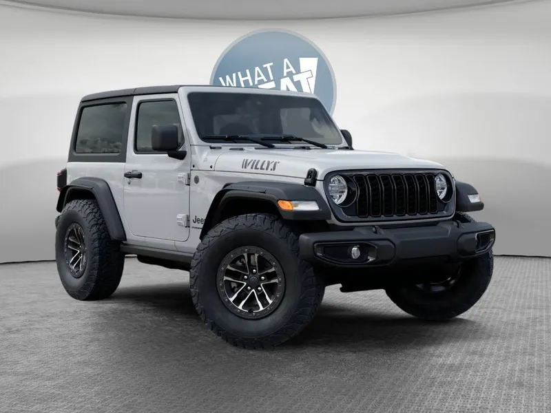 2026 Jeep Wrangler Willys in Bright White Clear-Coat Exterior Paint — front three-quarter view