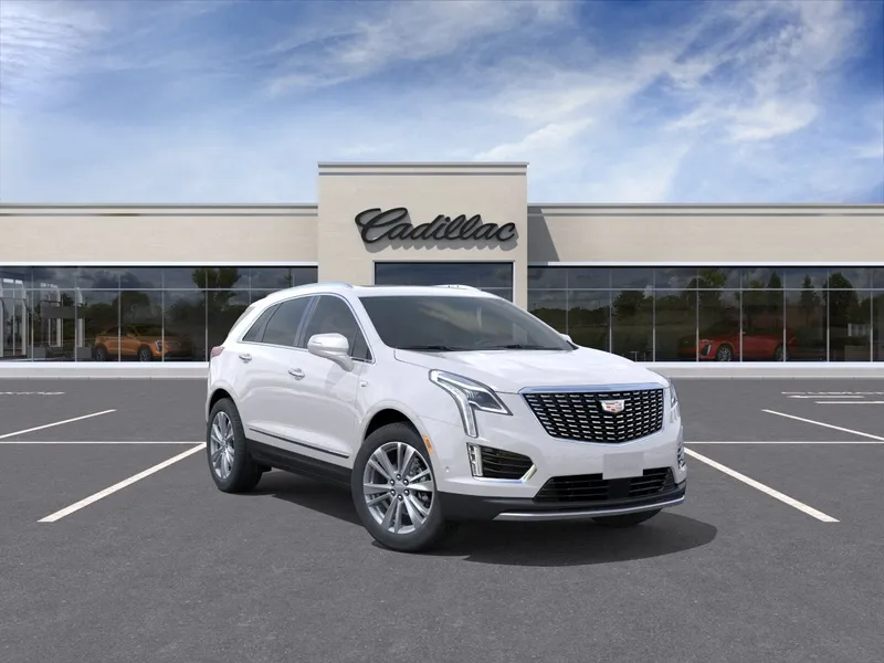 2026 Cadillac XT5 Premium Luxury in Crystal White Tricoat — front three-quarter view