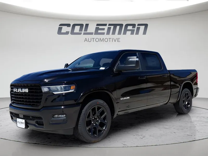 2026 RAM 1500 Laramie in Diamond Black Crystal Pearl-Coat Exterior Paint — front three-quarter view