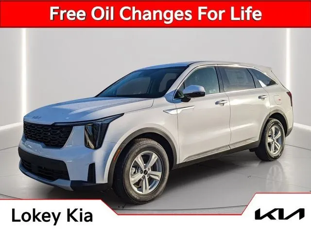 2026 Kia Sorento LX in Glacial White Pearl — front three-quarter view