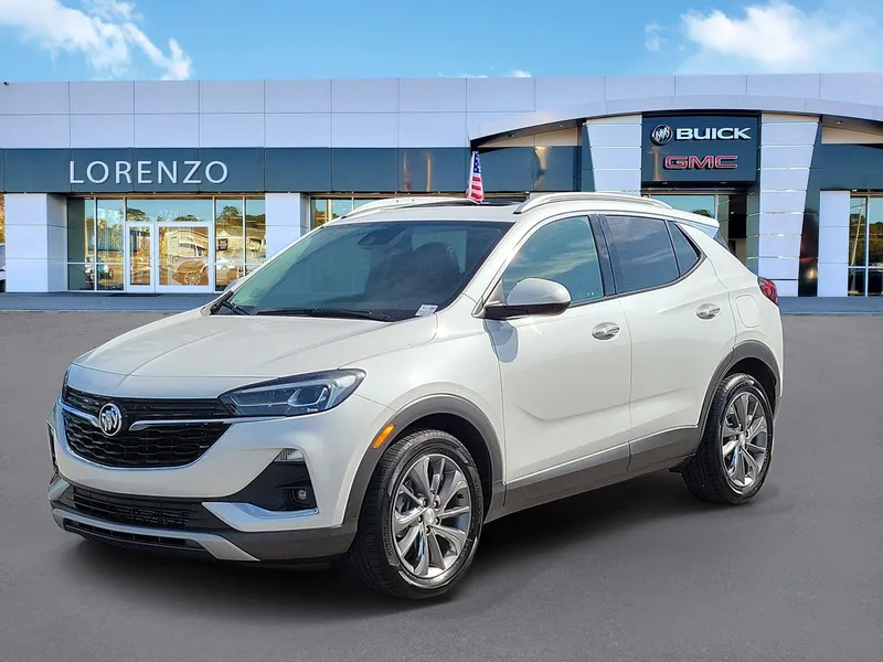 2023 Buick Encore GX Essence in White Frost Tricoat — front three-quarter view