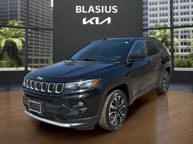 2023 Jeep Compass Limited in Diamond Black Crystal Pearlcoat — front three-quarter view