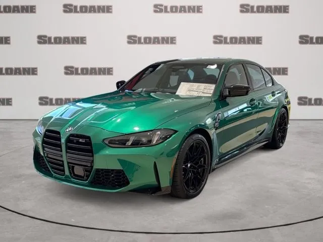 2027 BMW M3 Competition in Isle Of Man Green Metallic — front three-quarter view