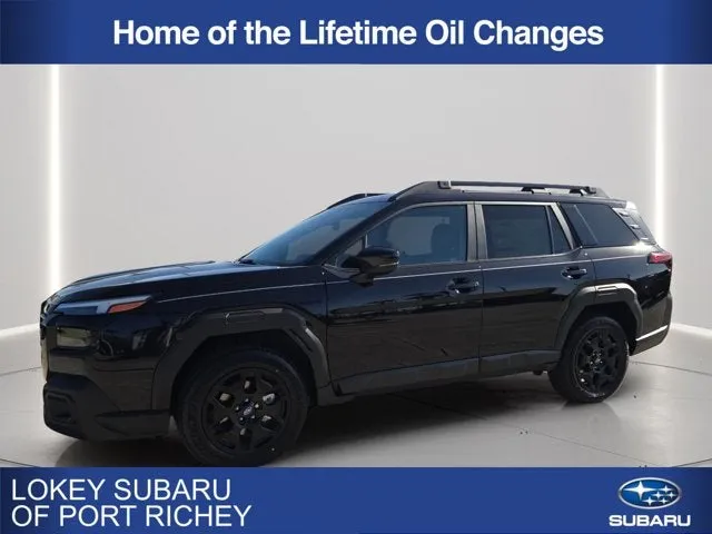 2026 Subaru Outback Limited in Crystal Black Silica — front three-quarter view