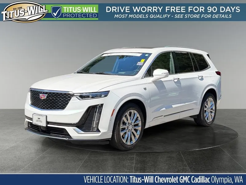 2024 Cadillac XT6 Premium Luxury in Crystal White Tricoat — front three-quarter view