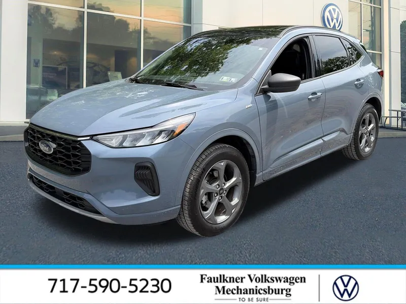 2024 Ford Escape ST-Line AWD in Vapor Blue Metallic — front three-quarter view