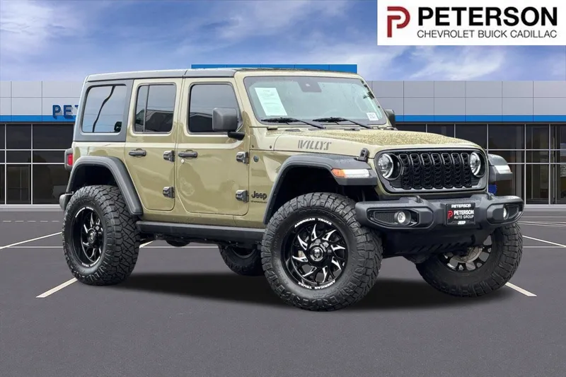 2025 Jeep Wrangler 4-Door Willys 4x4 in Green — front three-quarter view