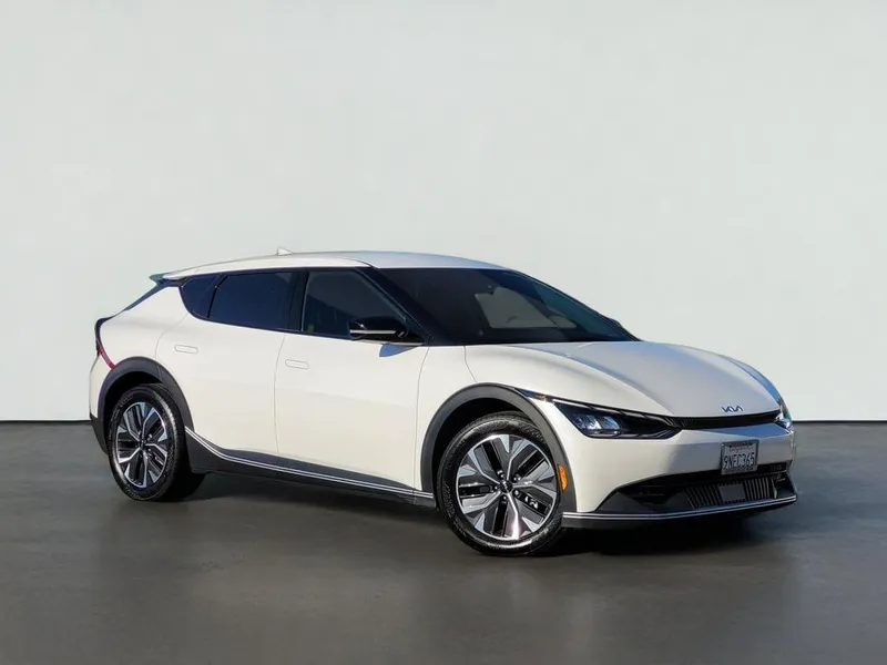 2024 Kia EV6 LIGHT in Snow White Pearl — front three-quarter view
