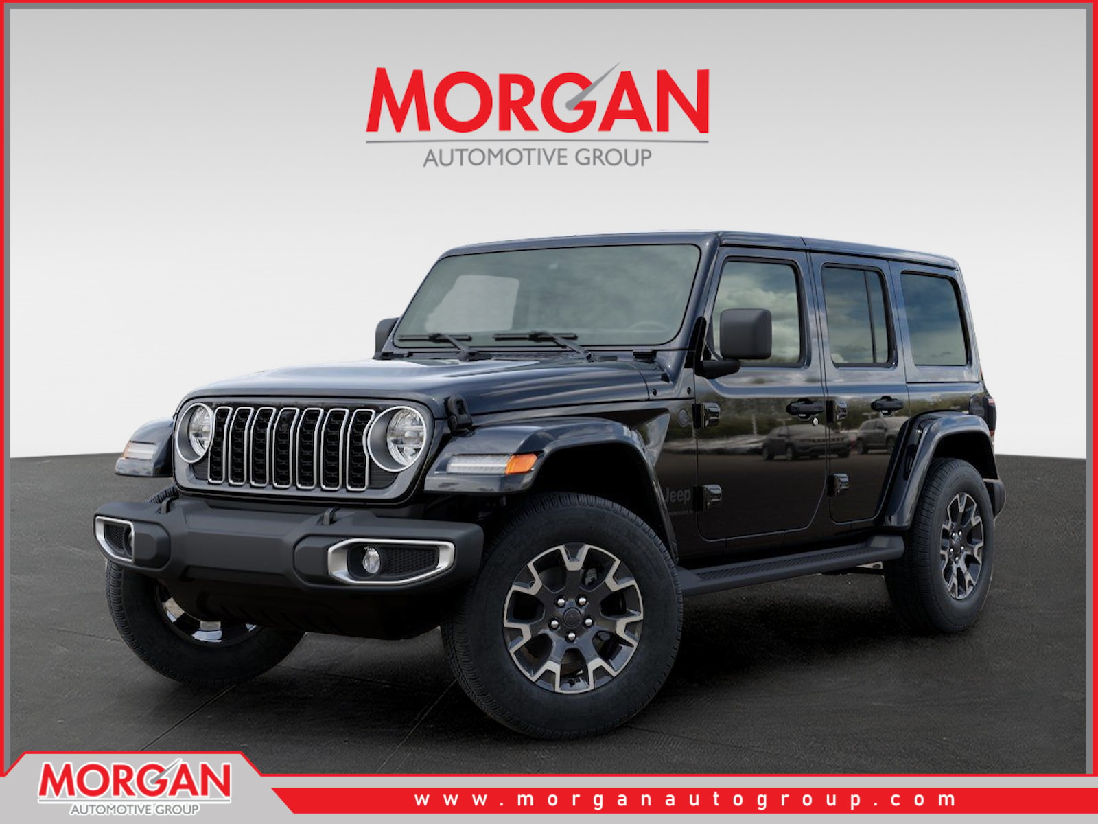 2026 Jeep Wrangler Sahara in Black — front three-quarter view