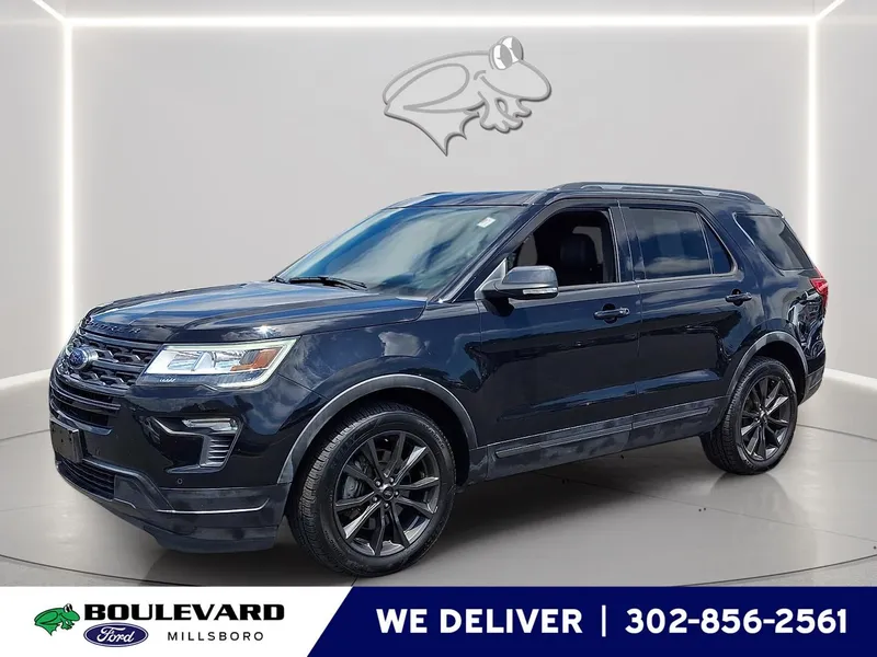 2019 Ford Explorer XLT in Agate Black — front three-quarter view