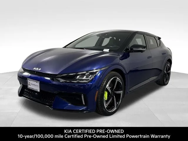 2023 Kia EV6 GT in Yacht Blue — front three-quarter view