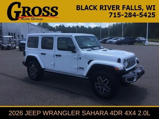 2026 Jeep Wrangler Sahara in Bright White Clearcoat — front three-quarter view