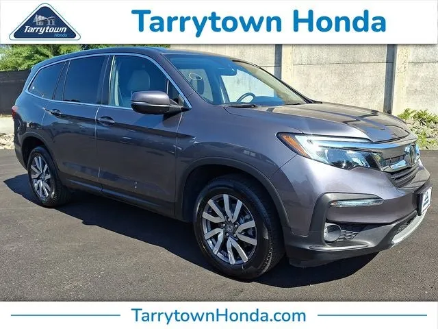 2021 Honda Pilot EX-L in Modern Steel Metallic — front three-quarter view