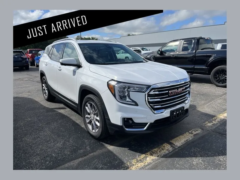 2023 GMC Terrain SLT in Summit White — front three-quarter view