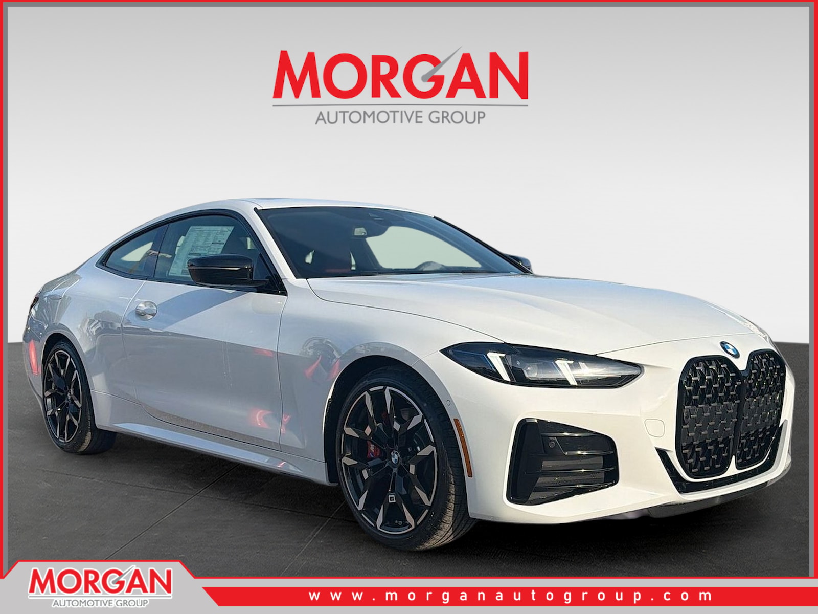 2026 BMW 4 Series 430i in Alpine White — front three-quarter view