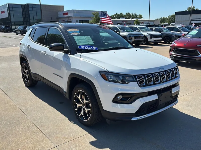 2025 Jeep Compass Limited in Bright White Clearcoat — front three-quarter view
