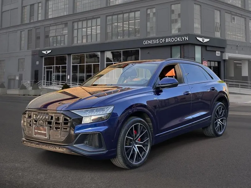 2021 Audi Q8 55 Prestige quattro in Navarra Blue Metallic — front three-quarter view