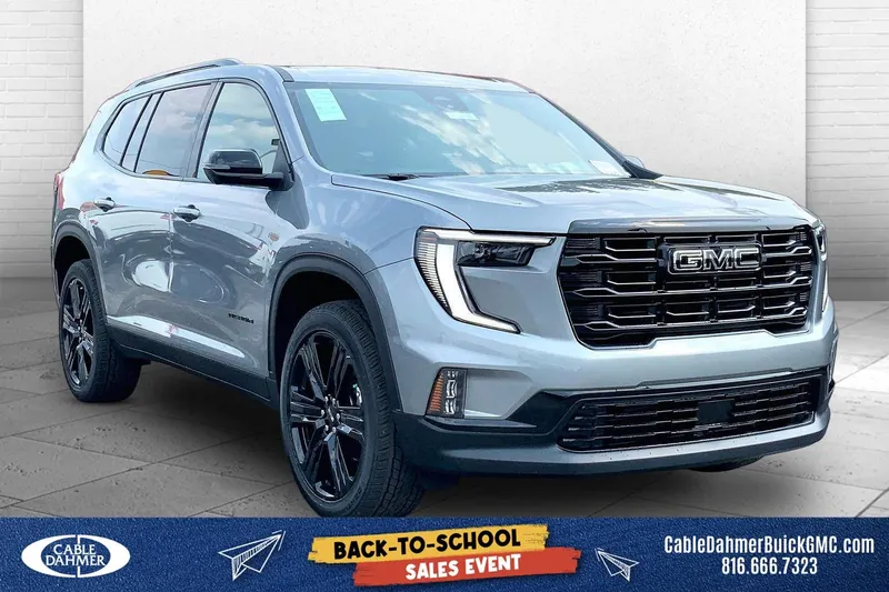 2026 GMC Acadia Elevation in Sterling Metallic — front three-quarter view