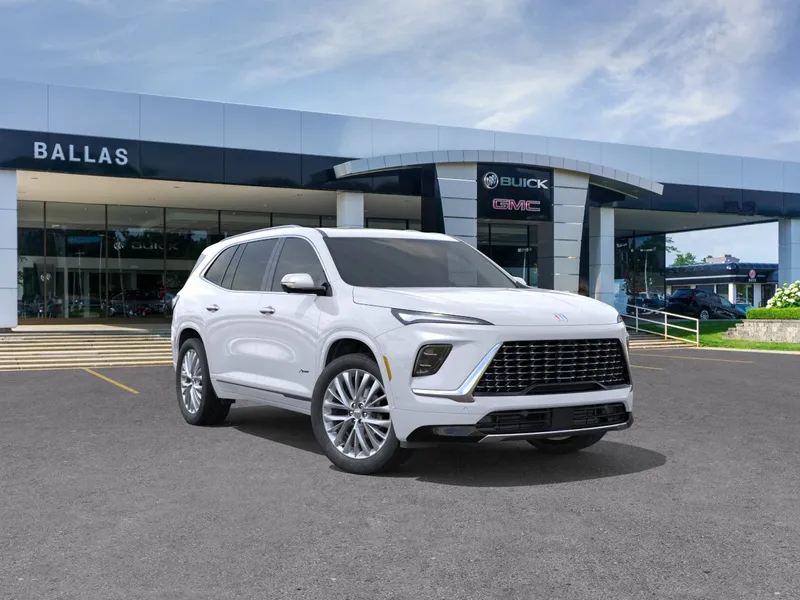 2026 Buick Enclave Avenir in Iridescent White Tricoat — front three-quarter view