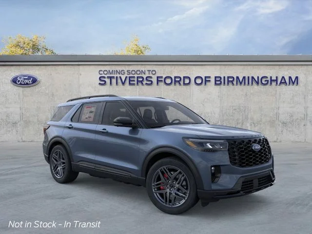 2026 Ford Explorer ST in Vapor Blue Metallic — front three-quarter view