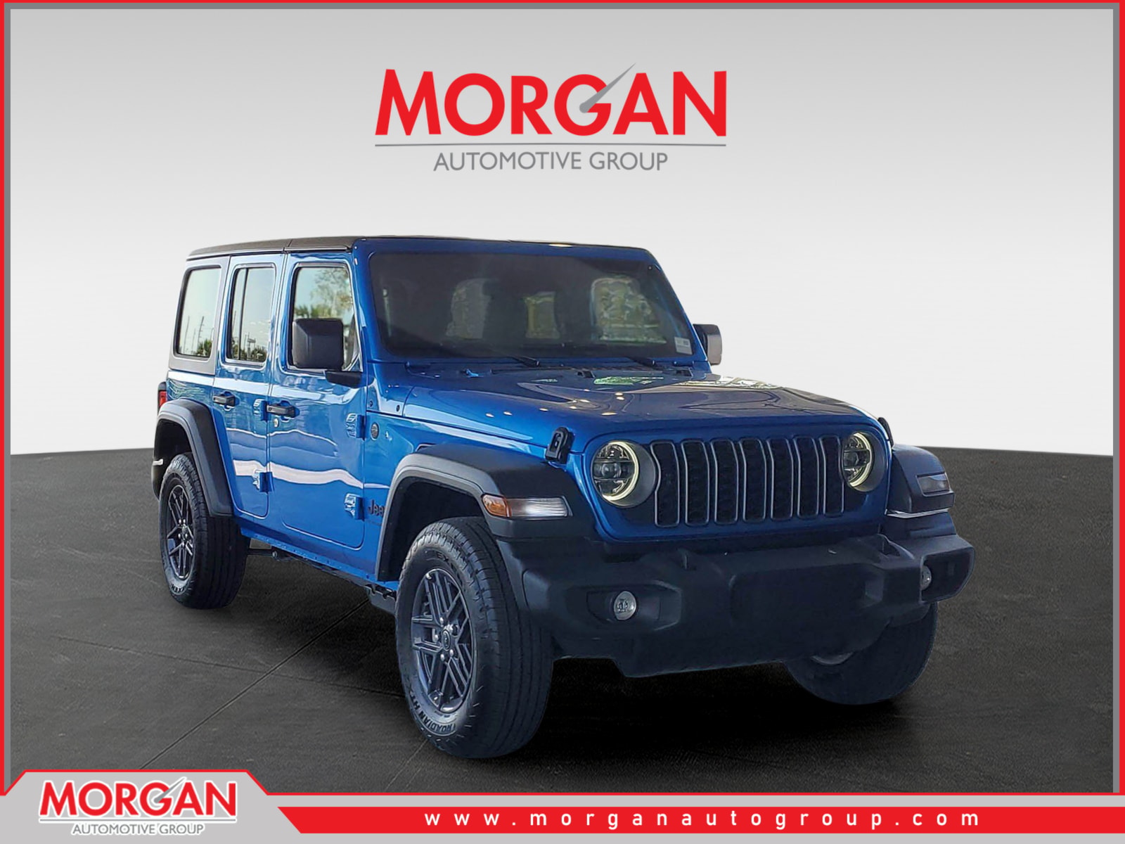 2026 Jeep Wrangler Sport S in Hydro Blue Pearlcoat — front three-quarter view