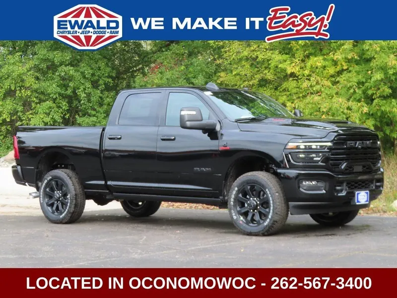 2026 RAM 2500 RAM 2500 LARAMIE CREW CAB 4X4 6'4' BOX in Diamond Black Crystal Pearl-Coat Exterior Paint — front three-quarter view